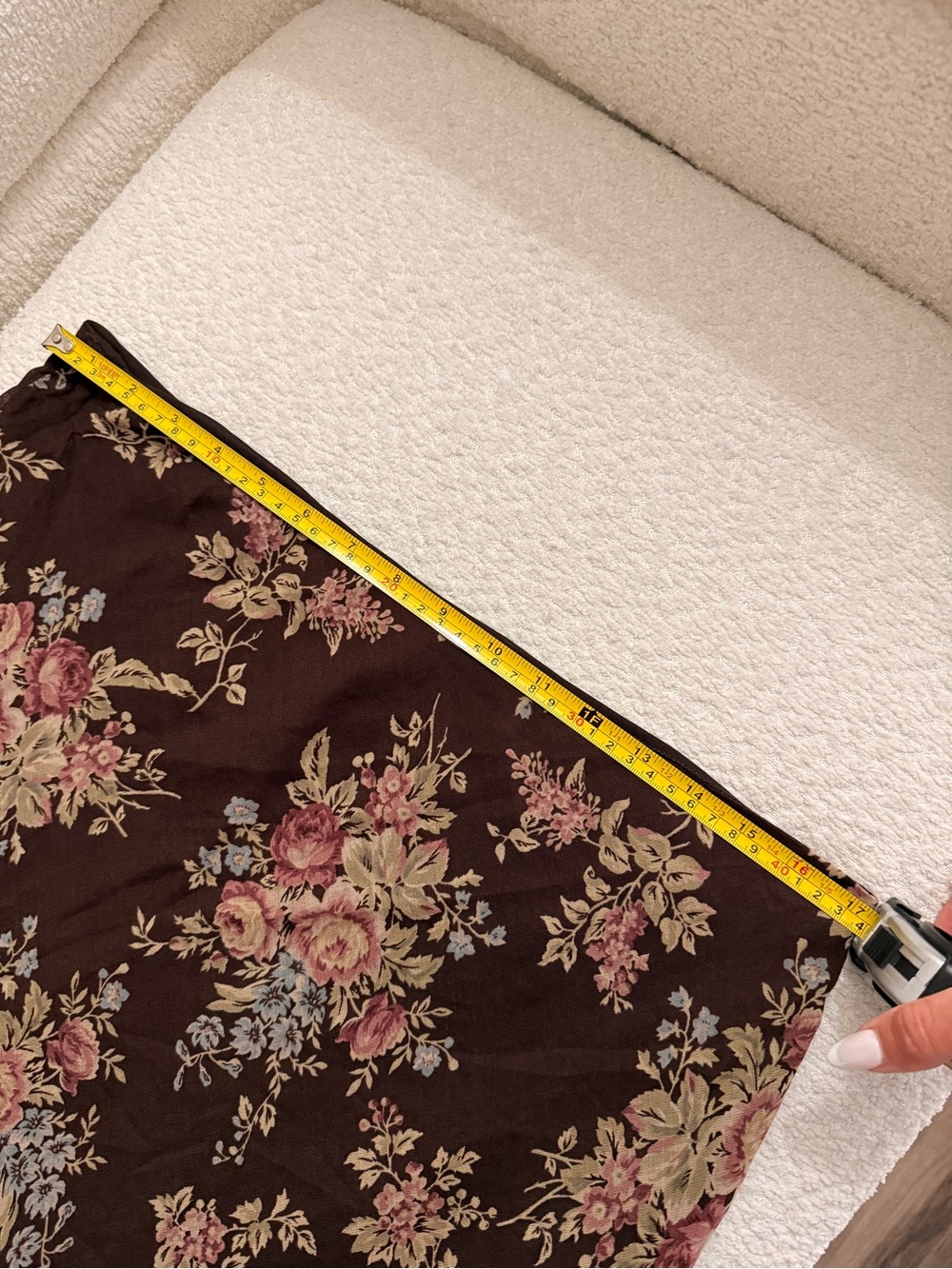Vintage 90s Lauren Ralph Lauren 82% Wool Floral Midi Skirt Brown Lined 14 TEAR - Picture 12 of 13